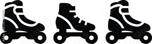Black silhouette vector of inline roller skates in various boot and wheel designs for sport and lifestyle themesBlack silhouette vector of inline roller skates in various boot 