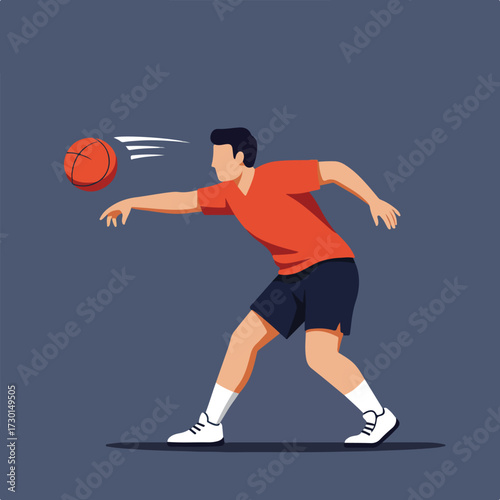 Person throwing basketball in flat design style