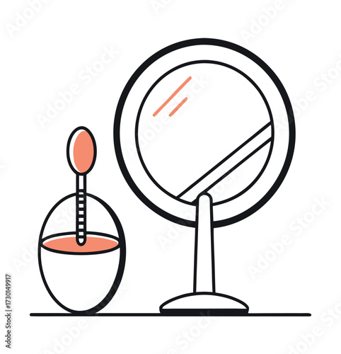 Minimal line art makeup mirror with brush icon