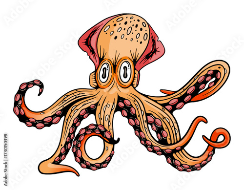 Scary Octopus sea monster vintage drawing illustration. Can be used for t-shirts, merchandise, screen printing and music festival activities