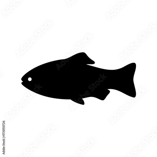 Minimalist black silhouette of a fish on a white background illustration