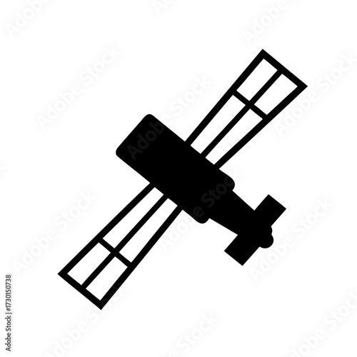 Silhouette image depicting a satellite orbiting in space with solar panels extending