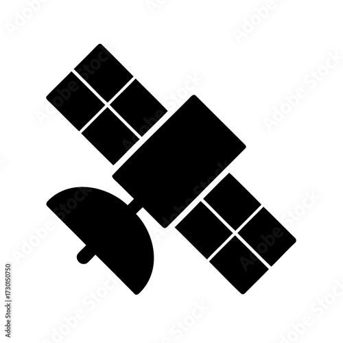 Simple black and white illustration of a satellite orbiting the planet earth