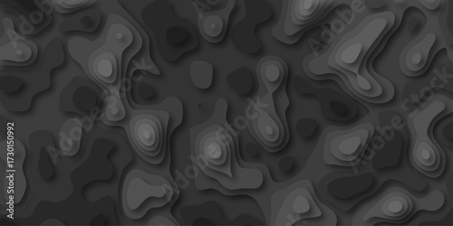 Abstract monochrome background with organic topographic contours and layered shapes in grey tones, creating a sense of depth and abstract geological patterns