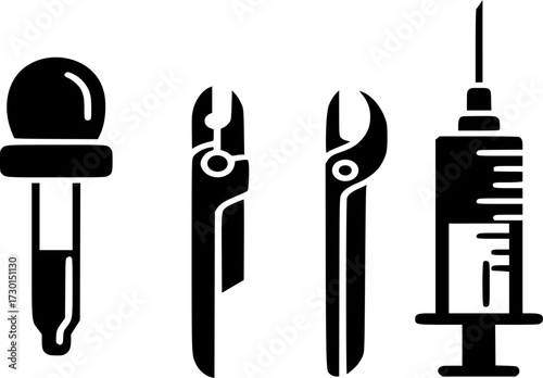 Medical syringe injection cutter dropper solid icon vector illustration