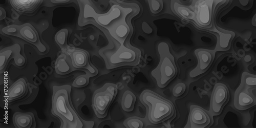 Abstract topographic map contour background in monochrome shades of grey with layered depth and organic shapes for science or nature themes