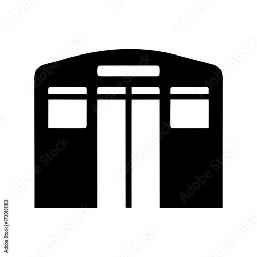 Black silhouette of a modern train car with sliding doors on white