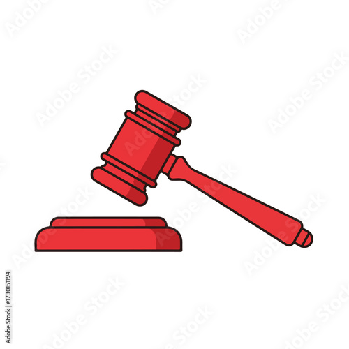 Simple red gavel and block, black outline, on white