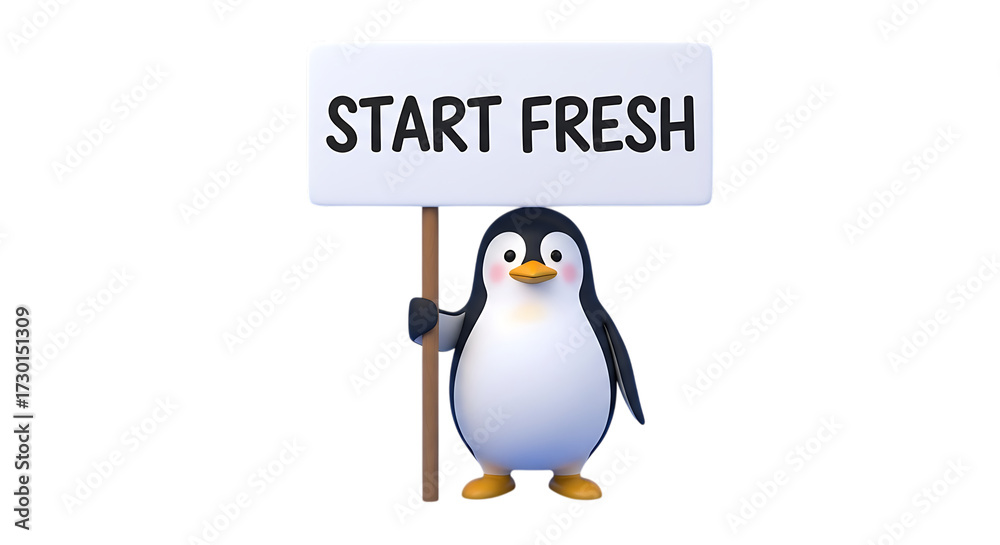 Obraz premium Adorable penguin holding a sign ready to embrace new beginnings and inspire positive change for your projects