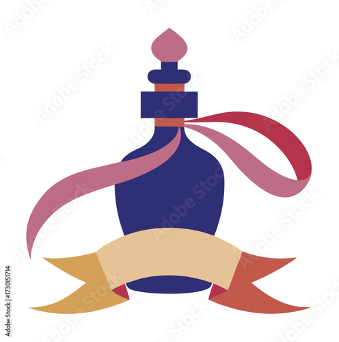 Elegant perfume bottle with decorative ribbon design
