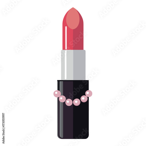 Elegant lipstick with pearl decorations vector design