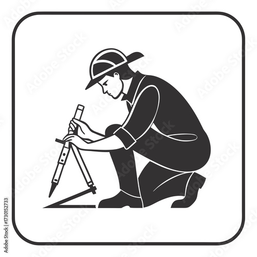 Architect using a divider tool for drawing