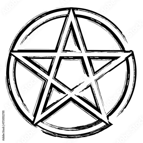 pentagram or pentacle in paint stroke style - black