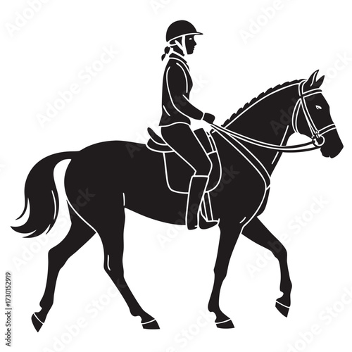 Silhouette of equestrian rider on horse