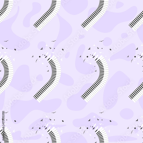 Seamless Pattern Abstract Elements Concert, Performance, Music Piano Keys Notes Vector Design Style Background Illustration Texture For Prints Textiles, Clothing, Gift Wrap, Wallpaper, Pastel