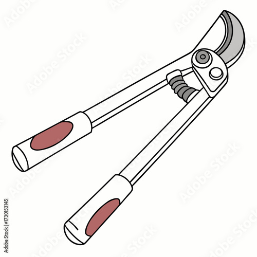 A clean illustration of a pair of gardening loppers with red grip accents and a coiled spring mechanism on a white background