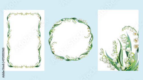 Frame and background of lilly of the valley hand draw  watercolor style. The EPS file is vector and can be edited layout and background color.