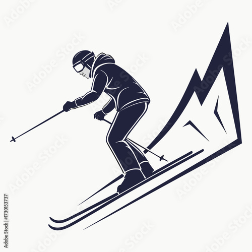 Silhouette of a skier skiing down a mountain