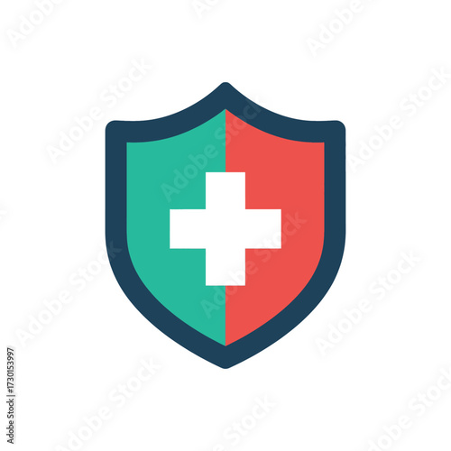 Shield icon with a white cross in the center, representing health and protection