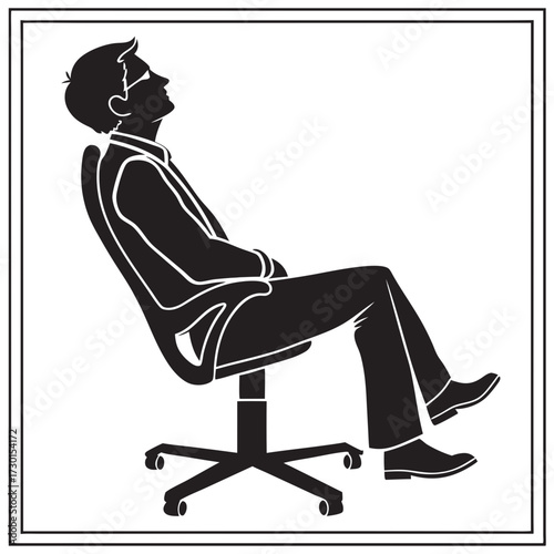 Silhouette of a businessman in a suit leaning back in an office chair with his eyes closed and head tilted upwards in a moment of relaxation or contemplation