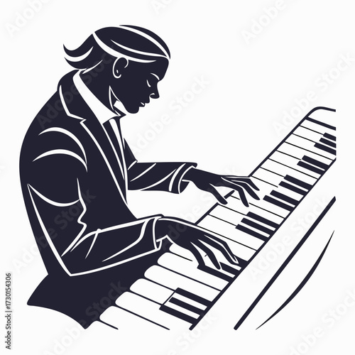A pianist playing a grand piano with elegance