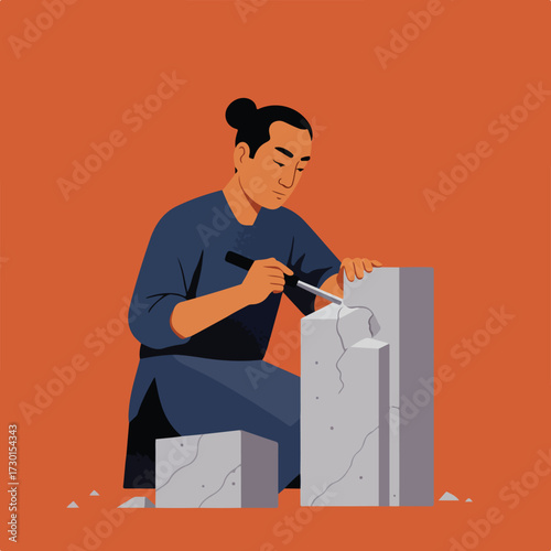 Man chiseling stone sculpture