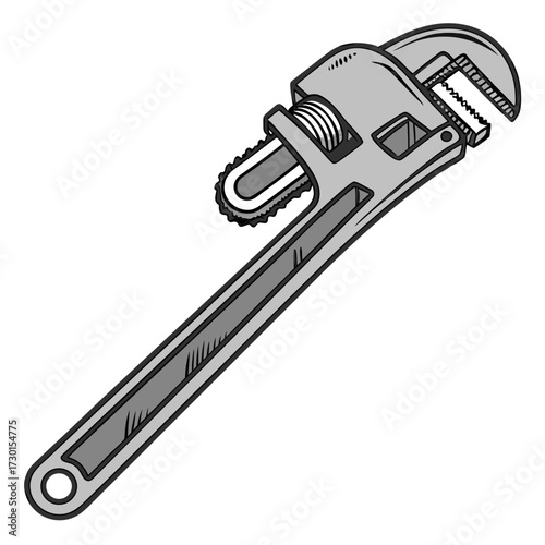 Illustration of a pipe wrench in gray scale
