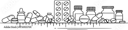 medicine dosage line icon vector. painkiller pills drug bottles blister illustration. for clinic, pharmacy, drugstore