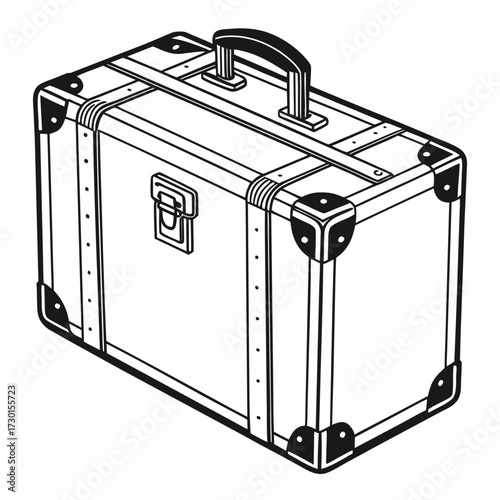 Illustration of a black and white vintage suitcase