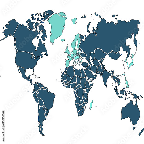 World map with countries colored