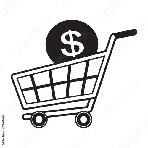 The image shows a shopping cart icon with a dollar sign, a clear symbol for e-commerce business and online retail