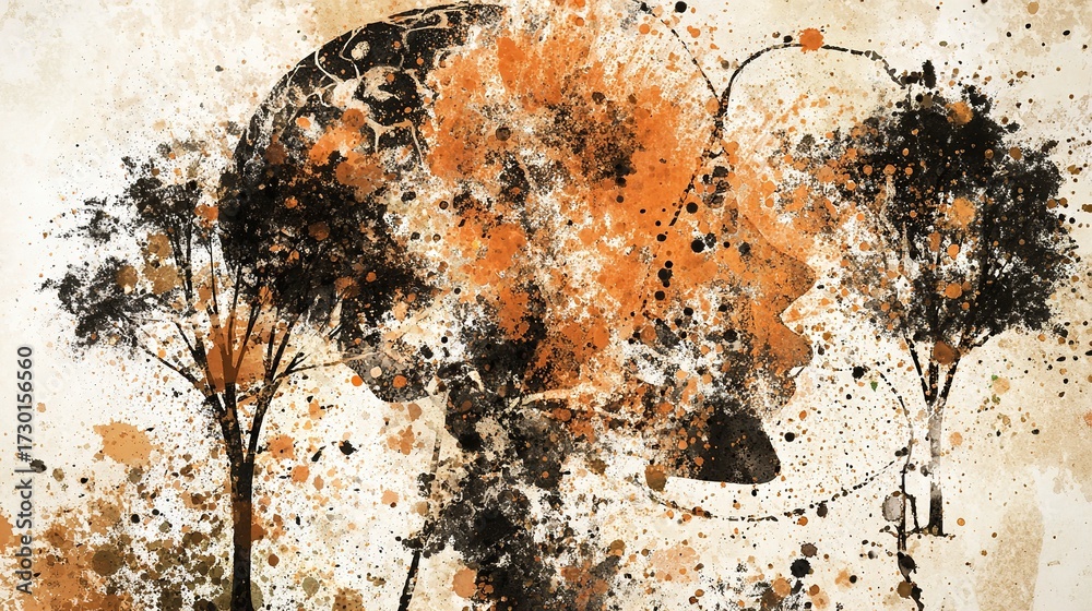 Fototapeta premium logic. An abstract brain illustration with dual-tone design, representing cognitive functions artistically. STEM education sheets, lab safety posters, designed for biotech research communications.