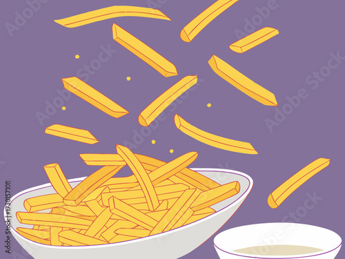 Fatty French fries, fried French fries, fried potatoes, fast food, food, advertising, banner, copy space