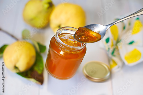 Quinces jelly in a glass jar