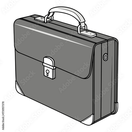 A closed gray briefcase with a handle and lock