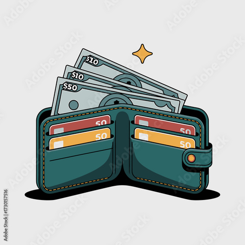 Wallet with euro banknotes and credit cards isolated on white background