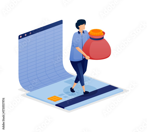 credit card spending record report with accounting spreadsheet. Can be used for start up, mobile app, landing page, animation, banner, website, poster