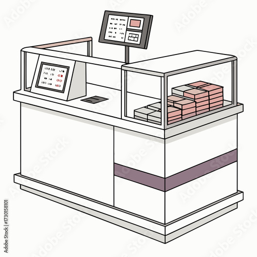 Illustration of a retail counter with a display screen