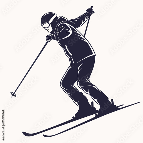 Dynamic silhouette of a skier in motion capturing the thrill and speed of winter sports on the slopes