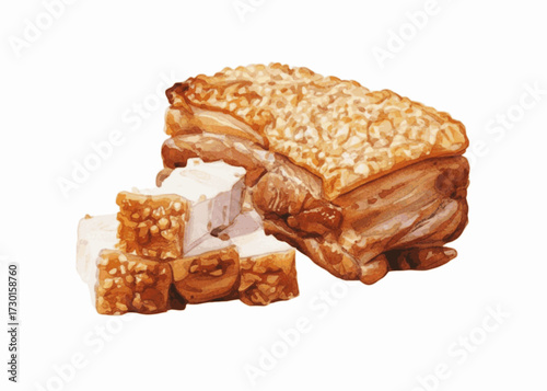 Gilded Crackle Crispy pork belly isolated watercolor vector illustration svg