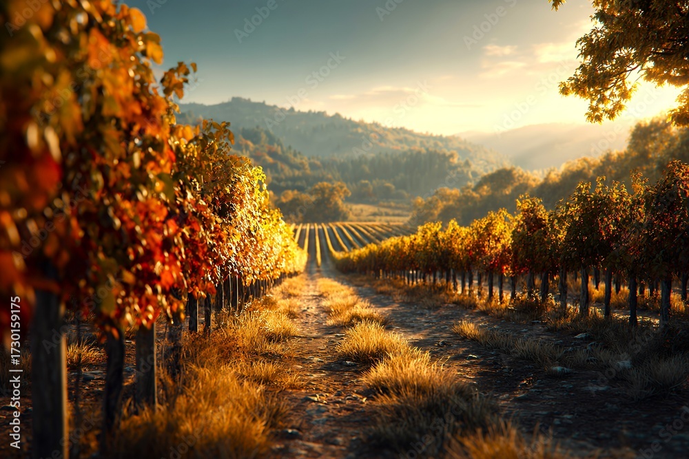 Naklejka premium Visiting a Vineyard During Harvest Season in Beautiful Landscape