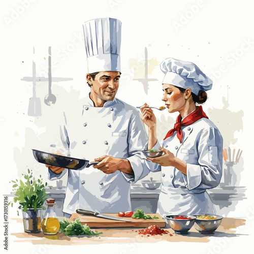 Watercolor Chefs Collection – Professional Cooks in White Uniforms on Clean White Background