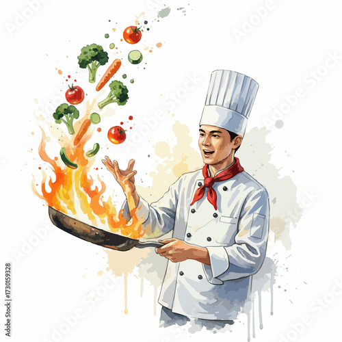 Watercolor Chefs Collection – Professional Cooks in White Uniforms on Clean White Background