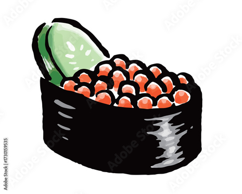 寿司のイクラ　1貫　筆タッチ手描きイラスト