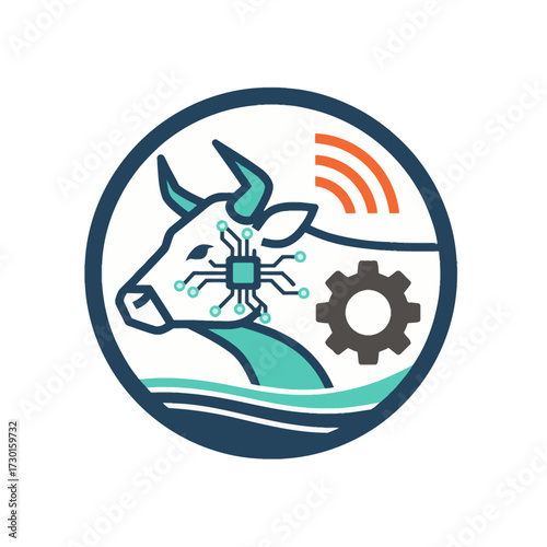 digital livestock monitoring vector icon. a simple flat design of technology (chipgear) driving growth. excellent for smart cattle and feed optimization brands.