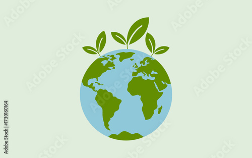 Earth globe with green leaves isolated on white background vector illustration