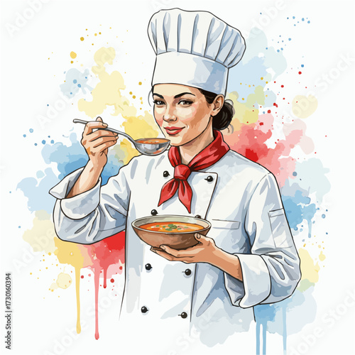 Watercolor Chefs Collection – Professional Cooks in White Uniforms on Clean White Background