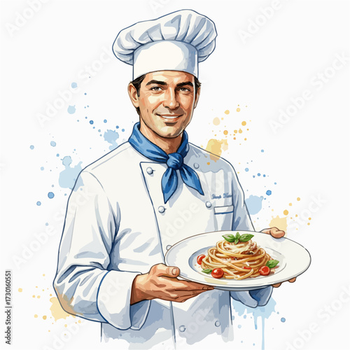 Watercolor Chefs Collection – Professional Cooks in White Uniforms on Clean White Background