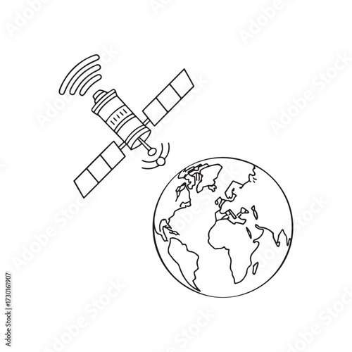 Satellite orbiting earth with communication signals