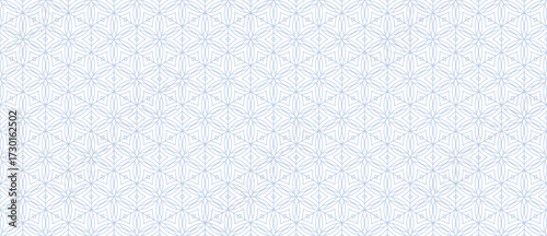 Subtle minimal vector outline geometric seamless pattern with floral silhouettes, leaves, hexagonal grid, thin lines. Subtle abstract blue and white linear texture. Luxury repeated oriental background